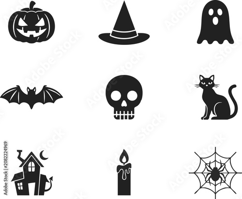 Halloween icons set including spooky symbols