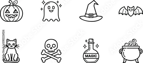 Halloween icons set with spooky and magical elements