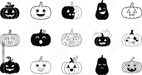 Halloween pumpkin faces and icons