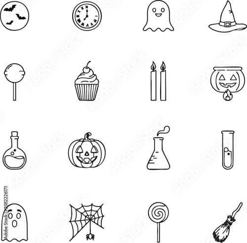 Halloween line icons set spooky symbols for october 31st celebrations