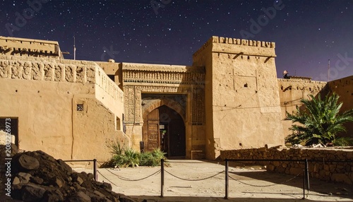 Ancient Mud Brick Fortress Entrance Under Starry Night Sky