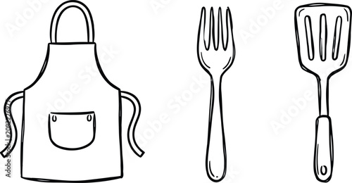 Photos Apron fork and spatula kitchen utensils