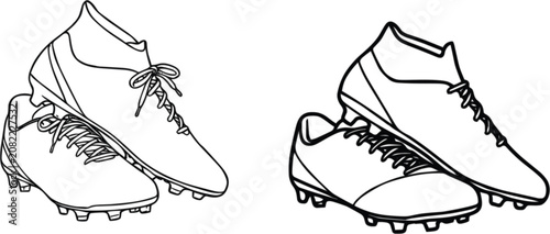 Soccer cleats outline illustration set, football boots sports footwear vector collection isolated athletic equipment design icons