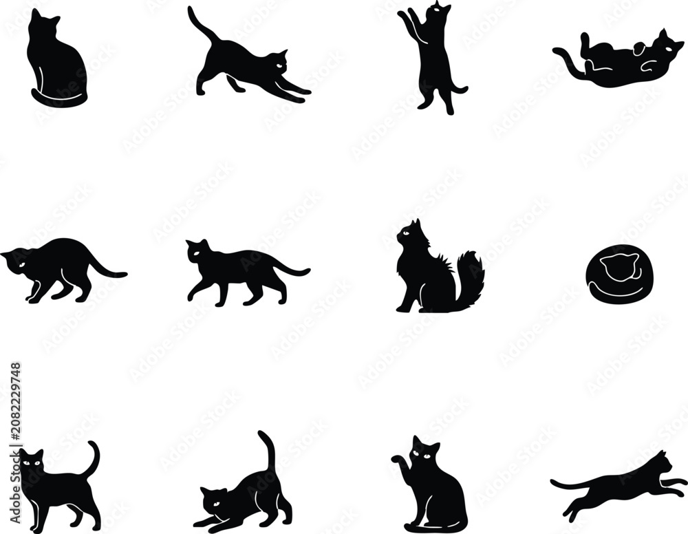 Obraz premium Black cat silhouettes in various poses