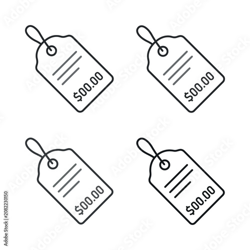 Four Price Tags with Dollar Sign and Zero Value, Simple Vector Design