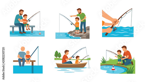 Father and Son Fishing Together: Happy Family Outdoor Activity