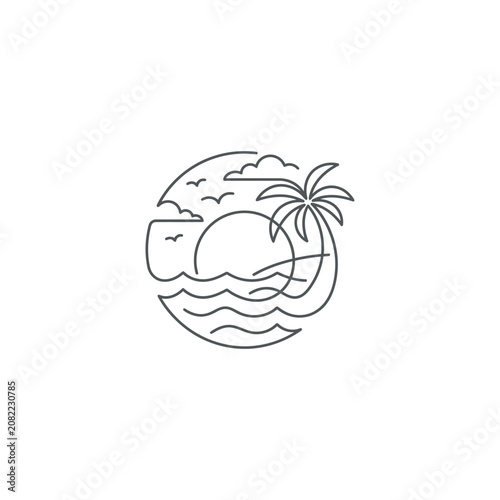 Minimalist Tropical Beach Scene Vector Icon