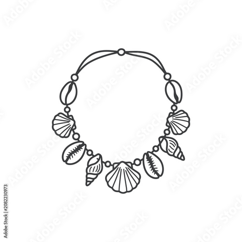 Hand-drawn seashell necklace illustration, summer fashion accessory, vector art