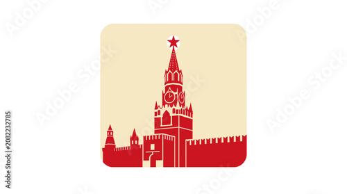 Tableau sur toile Red Kremlin Tower and Wall Silhouette, Moscow Landmark, Russia