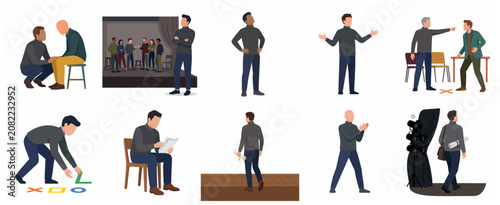 Konstfotografi Theater Rehearsal and Acting Workshop Vector Illustration Set