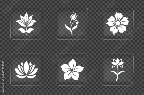 Set Of White Floral Icons On Transparent Background