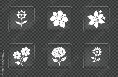 Set Of White Floral Icons On Transparent Background