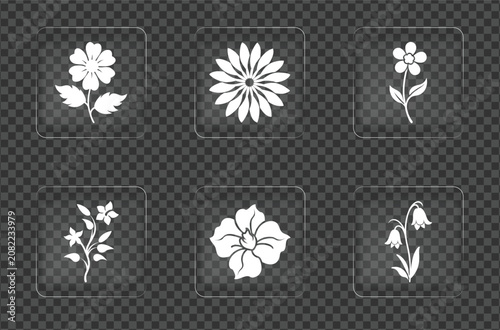 Set Of White Floral Icons On Transparent Background