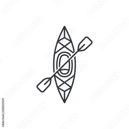 Kayak and Paddle Line Art Icon - Vector Illustration of Water Sport
