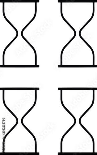 Silhouette of four hourglasses on white background for time management and productivity concepts