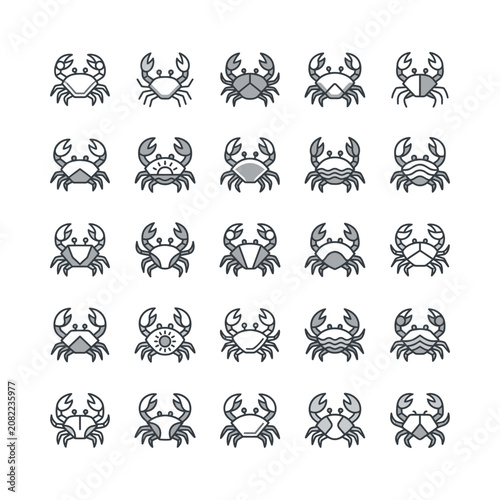 Collection of Diverse Crab Icons, Marine Life Vector Art, Seafood and Ocean Creatures