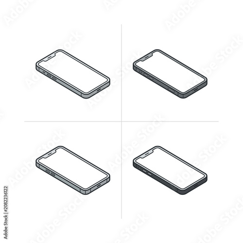 Modern Smartphone Mockups Set, Isometric View, Technology Concept