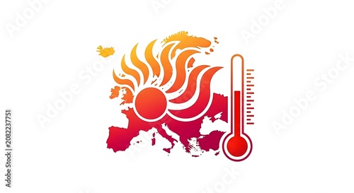 Europe heatwave concept illustration with rising temperature map