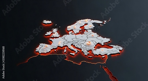 Glowing 3d map representing the europe heatwave crisis