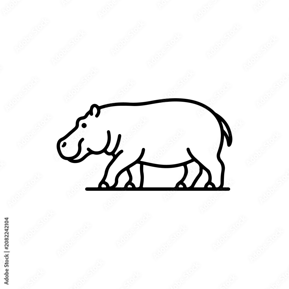 Obraz premium Simple line of a hippopotamus walking isolated on a white background, for educational or, wildlife projects