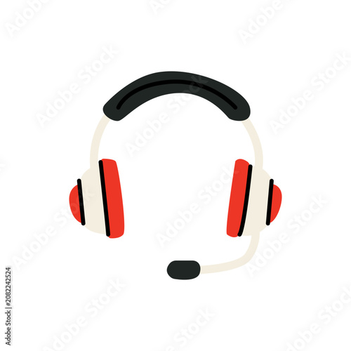 Vector illustration of headphones with microphone, in doodle style. Used to represent technical support, gaming headsets or music apps