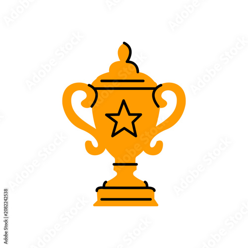 Vector illustration of a golden winner's cup, symbol of first place, in doodle style. Used in sports templates, graphic elements and award ceremonies