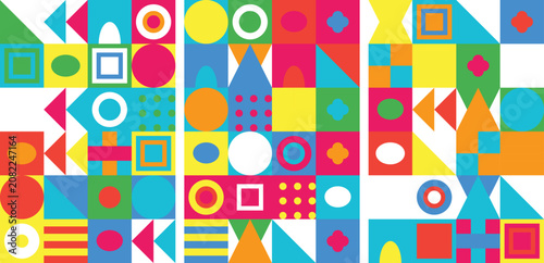 Vibrant geometric pattern with colorful shapes and designs