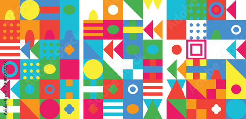 Vibrant geometric pattern with colorful shapes and designs