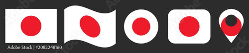 Fotografía Japan Flag Icon Set Vector Illustration – Waving Flag, Circle, Rounded Square an