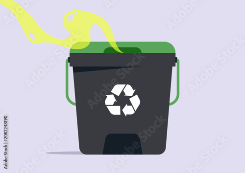 Foto Strong odors waft from a compost bin overflowing with decaying organic matter, i