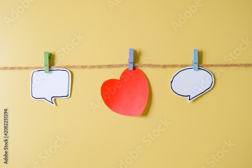A speech bubbles hank on rope, top view.