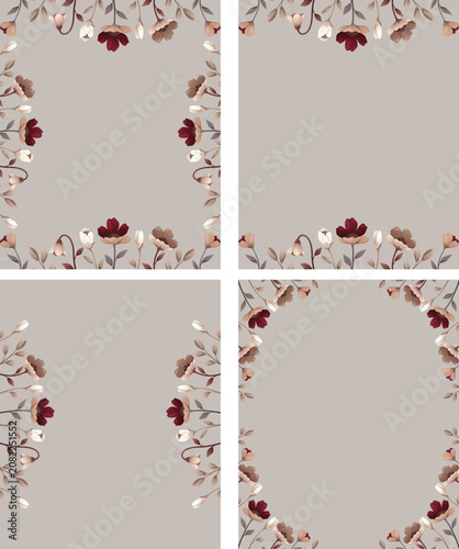 Elegant Brown Tone Floral Border Memo Pad and Note Card Template Set
