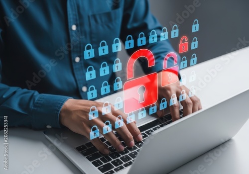 Cybersecurity concept with digital padlock icons