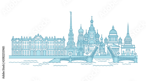 Photos Saint Petersburg Skyline Outline Illustration - Iconic Landmarks and Bridges