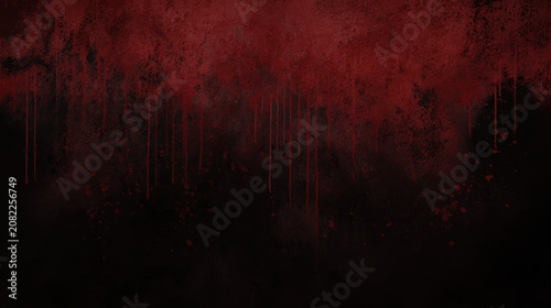 dark grunge halloween background featuring dramatic blood splatter and dripping paint on textured black wall