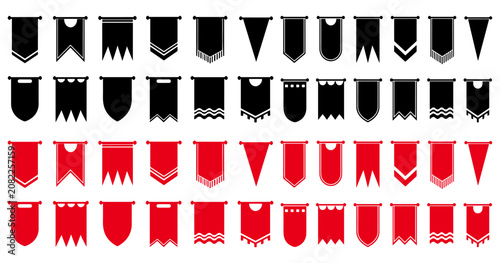 Εκτύπωση καμβά Medieval flag banners Vectors, Set Ten Black Banner Pennant Shape Vector, Banner