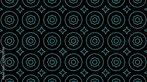 4K Motion Graphic Seamless Geometric Teal Star and Floral Pattern
