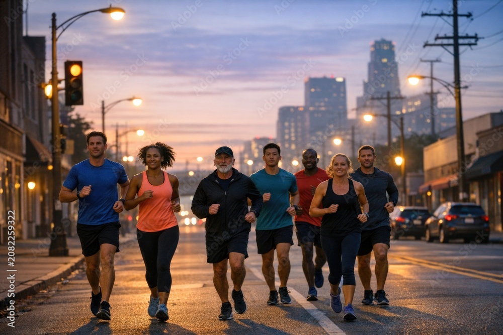 Obraz premium A group of people rushing down a street, a fast-paced and dynamic scene