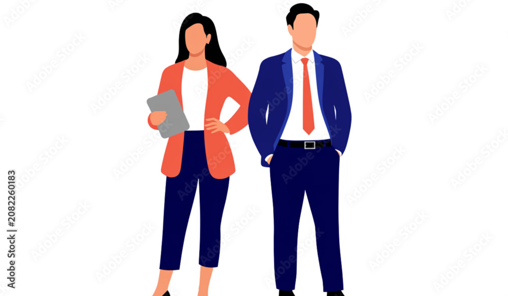 Fototapeta premium Professional man and woman standing side by side in business attire Vector