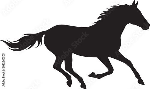Canvastavla Black silhouette of a running horse on white background