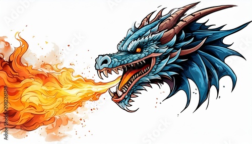 Fiery breath of a blue dragon