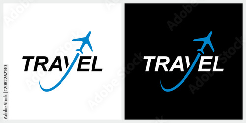 Travel typography lettering word mark logo, plane for aircraft airplane aviation logo design inspiration