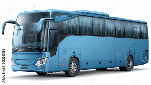 Modern blue passenger bus with tinted windows and sleek design for travel and transportation