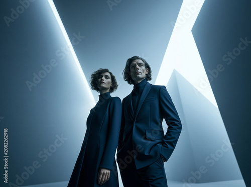 Professional Couple Standing in Modern Minimalist Space