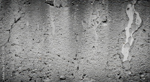 a grayscale image of a cracked and peeling concrete wall surface with rough texture and subtle shado