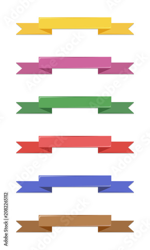 Set of colored ribbon banners, web design elements, flat style vector illustration.