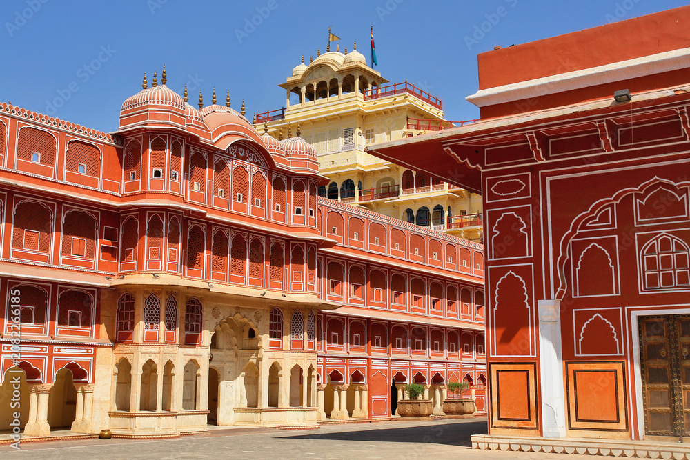 Fototapeta premium The City Palace, Jaipur a royal residence and former administrative headquarters of the rulers of the Jaipur State in Jaipur, Rajasthan, India