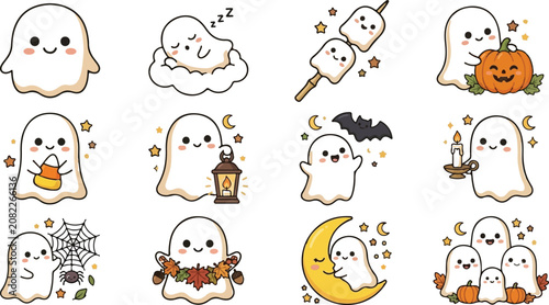 Cute Cartoon Ghost Character Collection for Halloween Seasonal Designs