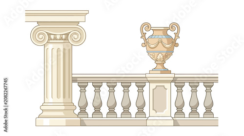 Classical Architecture Balustrade with Ionic Column and Decorative Urn
