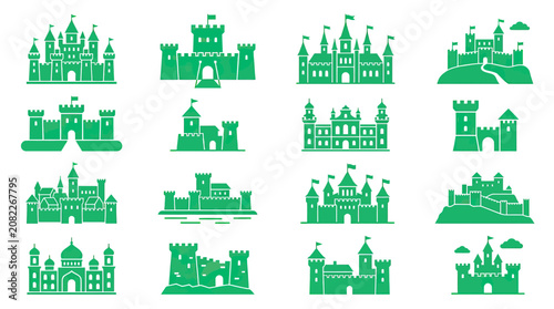 Obraz na plátně Green Medieval Castle Icons Set
